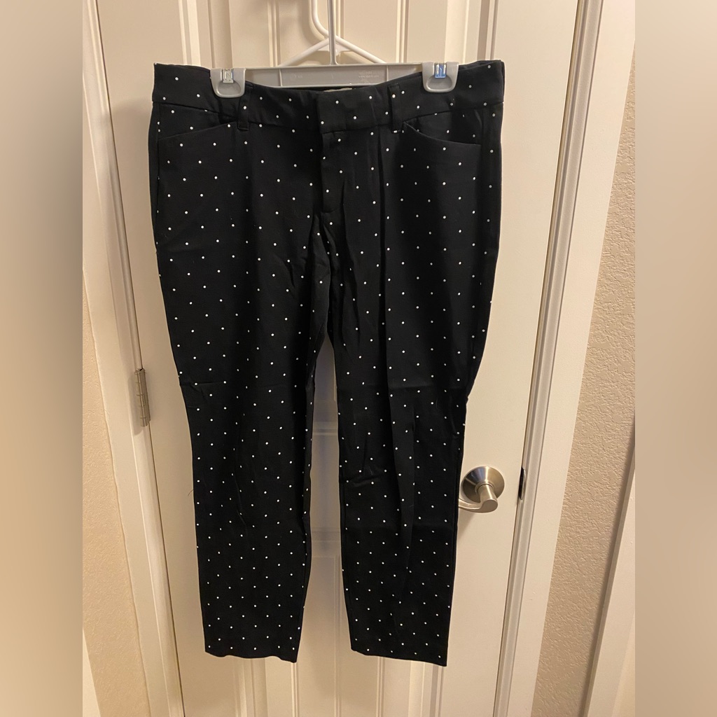 Old Navy 12 Pixie Pants Black W White Polka Dots Stretch Slacks Ankle Length